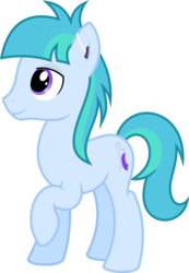 Size: 6400x9273 | Tagged: safe, artist:parclytaxel, oc, oc only, oc:tender thread, earth pony, pony, .svg available, absurd resolution, hearing aid, lidded eyes, male, offspring, parent:coco pommel, parents:canon x oc, raised hoof, simple background, solo, stallion, transparent background, vector
