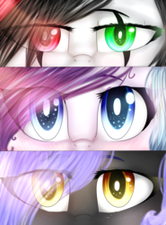 Size: 2000x2700 | Tagged: safe, artist:karinanight125, oc, oc only, oc:cloudy night, oc:emala jiss, oc:magical brownie, pony, eye, eyes, heterochromia, high res