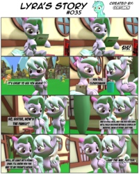 Size: 3928x4912 | Tagged: safe, artist:goatcanon, cloudchaser, flitter, lemon hearts, pear butter, earth pony, pony, comic:lyra's story, g4, 3d, comic, dialogue, female, newspaper, ponyville, sisters, source filmmaker