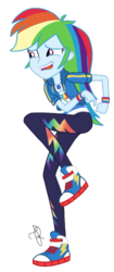 Size: 862x2048 | Tagged: safe, artist:ilaria122, rainbow dash, equestria girls, g4, my little pony equestria girls: better together, overpowered (equestria girls), clothes, converse, faic, female, geode of super speed, magical geodes, not a vector, open mouth, pants, raised leg, shoes, sneakers, solo