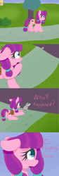 Size: 1280x3830 | Tagged: safe, artist:zlight, lily longsocks, earth pony, pony, rabbit, ask lily longsocks, g4, bag, comic, sad, saddle bag, tree