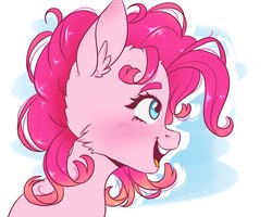 Size: 2000x1600 | Tagged: safe, artist:silbersternenlicht, pinkie pie, earth pony, pony, g4, bust, cheek fluff, ear fluff, female, mare, messy mane, open mouth, portrait, simple background, smiling, solo