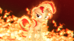 Size: 1920x1080 | Tagged: safe, artist:flamerlion, sunset shimmer, pony, unicorn, g4, 3d, beautiful, eyebrows, female, fiery shimmer, fire, glowing, solo, source filmmaker, upset