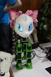 Size: 1296x1944 | Tagged: safe, photographer:pulse wave, sweetie belle, pony, robot, robot pony, unicorn, sweetie bot project, g4, aside glance, convention, czequestria, czequestria 2017, defictionalization, female, filly, irl, looking at you, photo, pony ears, proto2, protopony2, prototype, sweetie bot