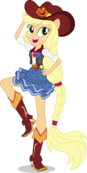 Size: 7582x15093 | Tagged: safe, artist:sugar-loop, applejack, equestria girls, equestria girls specials, g4, my little pony equestria girls: dance magic, absurd resolution, boots, clothes, cowboy boots, cowboy hat, cowgirl, female, freckles, hand on hip, hat, ponied up, raised leg, shoes, simple background, solo, transparent background, vector, vest