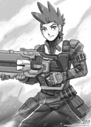 Size: 1000x1396 | Tagged: safe, artist:johnjoseco, spike, human, g4, grayscale, humanized, male, monochrome, older, older spike, overwatch, soldier 76, solo