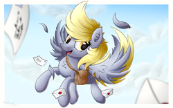 Size: 4000x2500 | Tagged: safe, artist:sentireaeris, derpy hooves, pegasus, pony, g4, female, mailmare, mare, smiling, solo