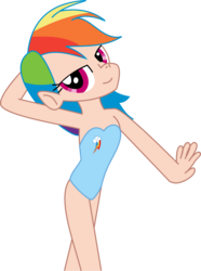 Size: 3000x4037 | Tagged: safe, artist:michaelsety, rainbow dash, human, g4, anatomically incorrect, armpits, clothes, female, humanized, one-piece swimsuit, quality, simple background, solo, swimsuit, transparent background