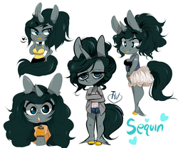 Size: 2400x2000 | Tagged: safe, artist:temporarywizard, oc, oc only, oc:sequined, anthro, black hair, bun, clothes, colored hooves, dress, female, gold hooves, high res, hooves, ponytail, sequined, simple background, solo, unshorn fetlocks, white background