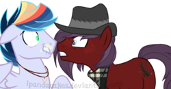 Size: 1178x612 | Tagged: safe, artist:ipandacakes, oc, oc only, oc:arkansas black, oc:tidal wave, pony, male, offspring, parent:big macintosh, parent:rainbow dash, parent:soarin', parent:sugar belle, parents:soarindash, parents:sugarmac, simple background, stallion, transparent background