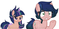 Size: 1063x531 | Tagged: safe, artist:ipandacakes, oc, oc only, oc:everfree sparkle, oc:star spruce, earth pony, pony, unicorn, female, mare, parents:timbertwi, simple background, transparent background