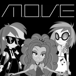 Size: 803x803 | Tagged: safe, adagio dazzle, dj pon-3, rainbow dash, vinyl scratch, equestria girls, g4, album cover, eurobeat, parody