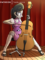 Size: 750x1000 | Tagged: safe, artist:thealjavis, octavia melody, equestria girls, g4, bow (instrument), cello, cello bow, female, musical instrument, solo, stool
