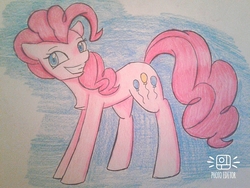 Size: 1012x760 | Tagged: safe, artist:ponime11, pinkie pie, earth pony, pony, g4, chest fluff, female, smiling, solo, traditional art