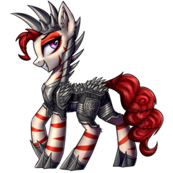 Size: 1000x1000 | Tagged: safe, artist:setharu, oc, oc only, oc:rampage, earth pony, pony, fallout equestria, fallout equestria: project horizons, armor, barbed wire, claws, female, grin, mare, simple background, smiling, solo, spikes, transparent background