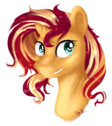 Size: 1920x2160 | Tagged: safe, artist:ilynalta, sunset shimmer, pony, unicorn, g4, bust, female, grin, mare, portrait, simple background, smiling, solo, transparent background