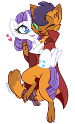 Size: 545x901 | Tagged: safe, artist:esmeia, capper dapperpaws, rarity, cat, pony, unicorn, anthro, g4, my little pony: the movie, anthro with ponies, capperbetes, capperity, clothes, curved horn, cute, female, horn, male, mare, one eye closed, paws, shipping, simple background, straight, transparent background, wink