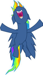 Size: 6400x11224 | Tagged: safe, artist:parclytaxel, part of a set, rainbow dash, pegasus, pony, g4, secrets and pies, .svg available, absurd resolution, evil laugh, evil pie hater dash, female, flying, laughing, mare, nose in the air, open mouth, sharp teeth, simple background, solo, teeth, transparent background, uvula, vector