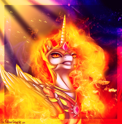 Size: 1323x1339 | Tagged: safe, artist:she-nightmare, daybreaker, alicorn, pony, g4, armor, female, helmet, mare, smiling, solo