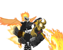 Size: 505x404 | Tagged: safe, artist:sanyo2100, oc, oc only, oc:charlotte sadles, pegasus, anthro, bone, breasts, brutal equestria, chains, fire, ghost rider, motorcycle, simple background, skeleton