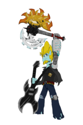 Size: 1400x2100 | Tagged: safe, artist:sanyo2100, oc, oc only, oc:tech gear, anthro, ammunition, amputee, axe, brutal equestria, guitar, male, pose, prosthetic arm, prosthetic limb, prosthetics, shotgun shell, simple background, solo, weapon