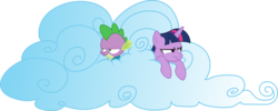 Size: 9983x4000 | Tagged: safe, artist:dusk2k, spike, twilight sparkle, alicorn, dragon, pony, g4, the cutie re-mark, absurd resolution, backpack, cloud, simple background, transparent background, twilight sparkle (alicorn), unamused, vector