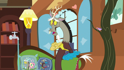 Size: 1280x720 | Tagged: safe, screencap, discord, discordant harmony, g4, faucet, fluttershy's cottage (interior), male, solo