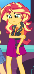 Size: 393x862 | Tagged: safe, screencap, sunset shimmer, a fine line, equestria girls, equestria girls series, g4, cropped, female, sad, solo