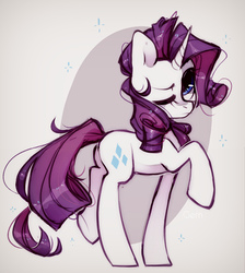 Size: 760x848 | Tagged: safe, artist:angrygem, rarity, pony, unicorn, g4, cute, female, mare, messy mane, one eye closed, raised hoof, raribetes, simple background, solo