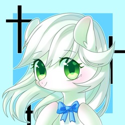 Size: 1500x1500 | Tagged: safe, artist:leafywind, oc, oc only, earth pony, pony, abstract background, bow, bust, cross, female, mare, portrait, solo