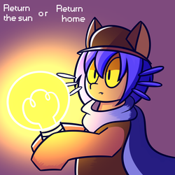 Size: 900x900 | Tagged: dead source, safe, artist:radek1212, pony, spoiler:oneshot, choice, crossover, decision, game, glowing, lightbulb, niko (oneshot), oneshot, ponified, solo, spoilers for another series
