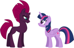 Size: 9546x6233 | Tagged: safe, artist:ejlightning007arts, tempest shadow, twilight sparkle, alicorn, pony, unicorn, g4, my little pony: the movie, absurd resolution, broken horn, concave belly, eye scar, female, height difference, horn, mare, physique difference, scar, simple background, slender, smiling, thin, transparent background, twilight sparkle (alicorn)