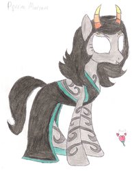 Size: 2550x3300 | Tagged: safe, artist:aridne, pony, blank eyes, clothes, dress, female, high res, homestuck, mare, ponified, porrim maryam, solo, traditional art