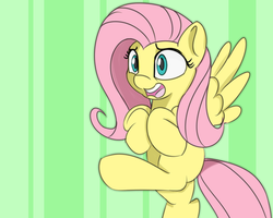 Size: 720x576 | Tagged: safe, artist:treekickerdraws, fluttershy, pegasus, pony, g4, bipedal, female, mare, midair, open mouth, scared, solo, spread wings, wings