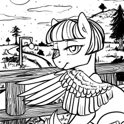 Size: 500x500 | Tagged: safe, artist:eons, oc, oc only, oc:page turner, pegasus, pony, black and white, doodle, female, grayscale, mare, monochrome, sketch, solo, spread wings, wings, wip