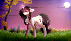 Size: 2000x1170 | Tagged: safe, artist:twinkepaint, oc, oc only, oc:hazel, pony, unicorn, female, magic, mare, moon, one eye closed, solo, tree