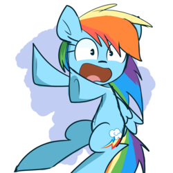 Size: 1280x1280 | Tagged: safe, artist:lilboulder, rainbow dash, pony, g4, backwards cutie mark, female, mare, open mouth, scared, scaredy dash, solo