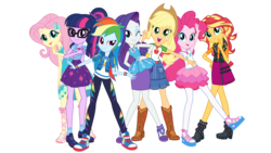 Size: 8000x4500 | Tagged: safe, applejack, fluttershy, pinkie pie, rainbow dash, rarity, sci-twi, sunset shimmer, twilight sparkle, equestria girls, equestria girls series, g4, absurd resolution, boots, clothes, converse, feet, female, fluttershy boho dress, high heel boots, humane five, humane seven, humane six, mane six, pantyhose, rarity peplum dress, sandals, shoes, simple background, skirt, sneakers, socks, transparent background, vector