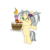 Size: 404x404 | Tagged: safe, artist:sanyo2100, oc, oc only, oc:mercury shine, pony, unicorn, cake, chibi, cute, female, flower, flower in hair, food, one eye closed, simple background, solo, standing, transparent background, wink