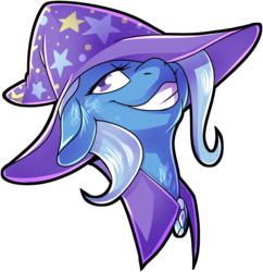Size: 3239x3347 | Tagged: safe, artist:polyhexian, trixie, pony, unicorn, g4, bust, clothes, collar, colored, female, floppy ears, grin, hat, high res, looking at you, mare, simple background, smiling, smug, solo, transparent background, trixie's hat