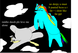 Size: 1649x1132 | Tagged: safe, artist:jacobfoolson, derpy hooves, rainbow dash, g4, 1000 hours in ms paint, fat, kidnapped, stylistic suck