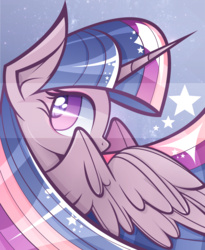 Size: 1280x1558 | Tagged: safe, artist:vivian reed, twilight sparkle, alicorn, pony, g4, bust, cosmic, female, looking back, mare, pose, solo, spread wings, twilight sparkle (alicorn), wings