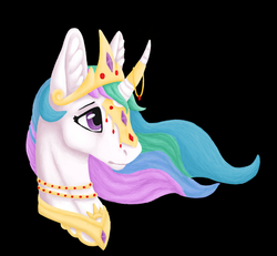 Size: 1024x946 | Tagged: safe, artist:believeinshadows, princess celestia, pony, g4, black background, female, jewelry, mare, regalia, simple background, solo