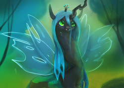 Size: 800x571 | Tagged: safe, artist:ciabatta, queen chrysalis, changeling, changeling queen, g4, crown, female, impossibly long neck, jewelry, regalia