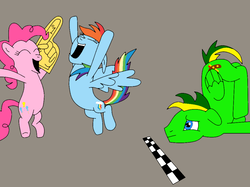 Size: 1024x765 | Tagged: safe, artist:didgereethebrony, pinkie pie, rainbow dash, oc, oc:didgeree, g4, finish line, race