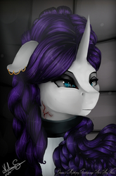 Size: 1178x1783 | Tagged: safe, artist:amywhooves, rarity, pony, unicorn, g4, alternate hairstyle, crossover, female, mare, musical, scar, signature, slit pupils, solo, the master and margarita