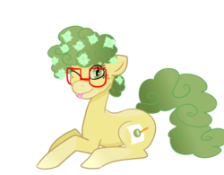 Size: 1000x780 | Tagged: safe, artist:kiwiscribbles, oc, oc only, oc:kiwi scribbles, earth pony, pony, 2018 community collab, derpibooru community collaboration, flower, flower in hair, glasses, lying down, simple background, solo, tongue out, transparent background