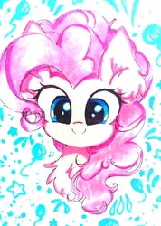 Size: 768x1080 | Tagged: safe, artist:liaaqila, pinkie pie, earth pony, pony, g4, bust, chest fluff, cute, female, looking at you, mare, portrait, smiling, solo, traditional art