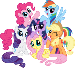 Size: 4946x4492 | Tagged: safe, artist:crunchnugget, applejack, fluttershy, pinkie pie, rainbow dash, rarity, twilight sparkle, earth pony, pegasus, pony, unicorn, g4, absurd resolution, cute, female, mane six, mane six opening poses, mare, one eye closed, open mouth, prone, raised hoof, simple background, spread wings, transparent background, unicorn twilight, vector, weapons-grade cute, wings, wink