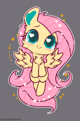 Size: 700x1052 | Tagged: safe, artist:snow angel, fluttershy, pegasus, pony, g4, chest fluff, chibi, cute, female, heart eyes, looking at you, mare, shyabetes, smiling, solo, wingding eyes